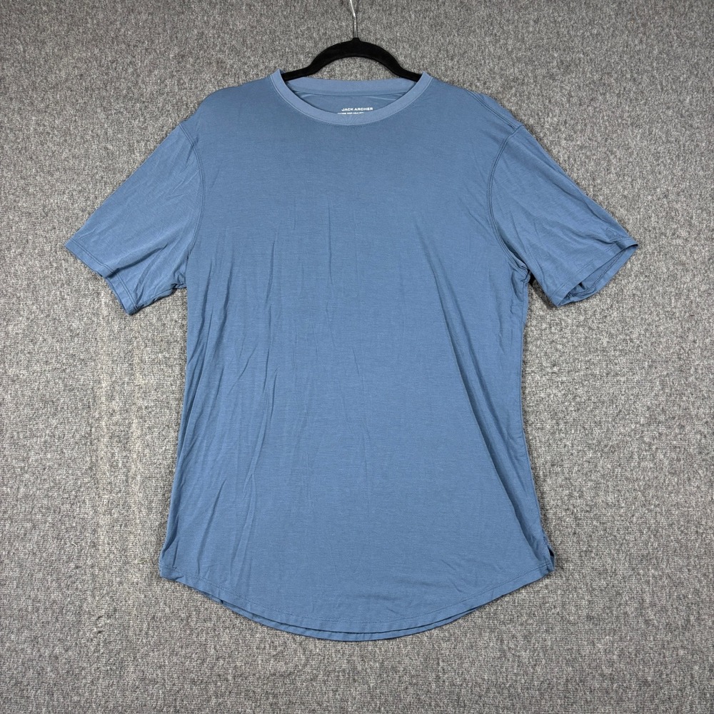 Jack Archer Mens Modal Blend Crewneck T-Shirt Slate Blue Curved Hem Medium